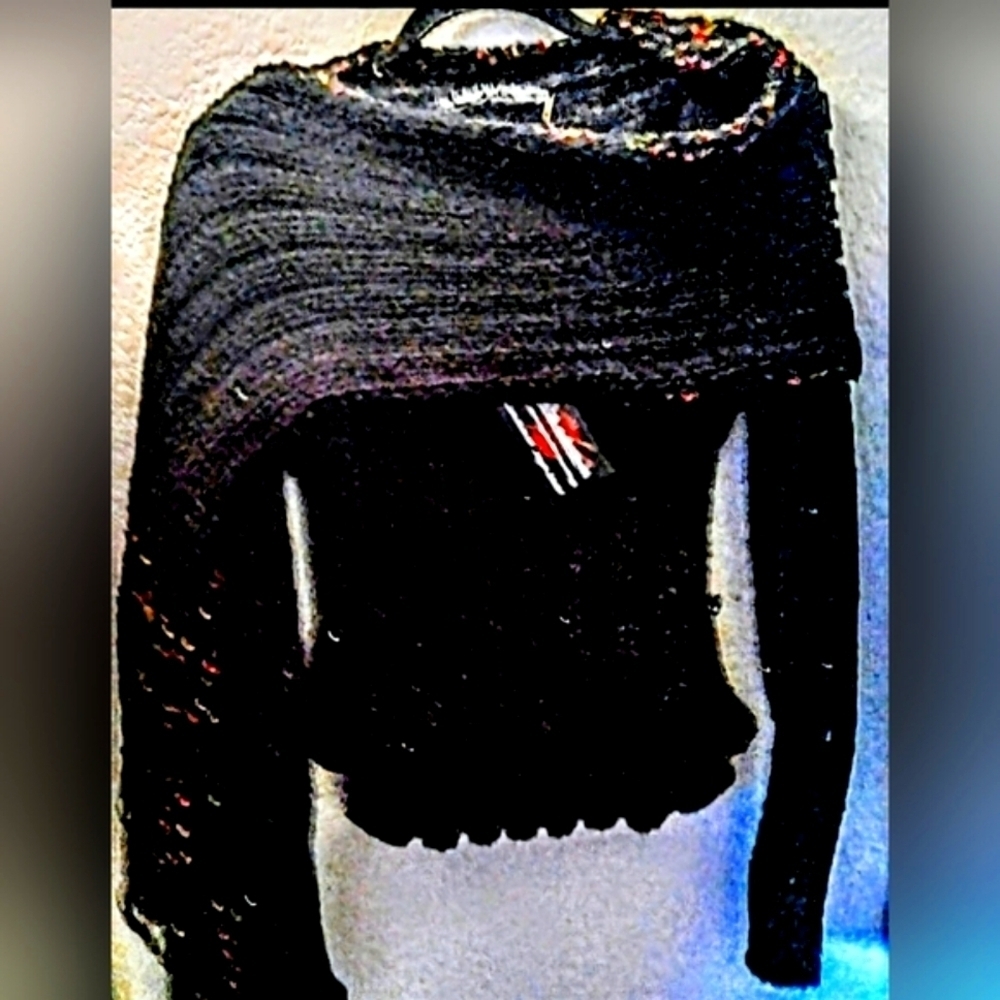NWT Retro Black Cashmere Alpaca Blend Poor Boy Sweater With A Little Bling! - Picture 5 of 5